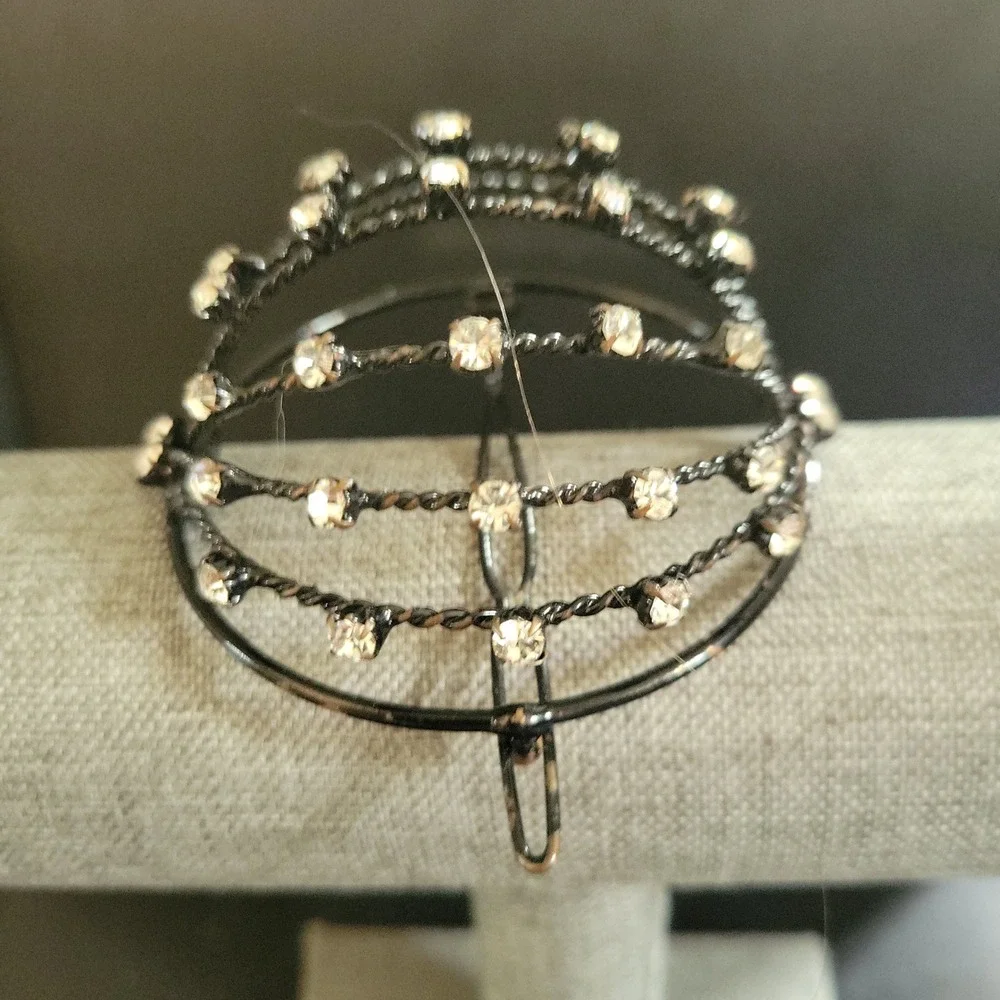 Black Rhinestone Cage Tiara Hair Clip One Size Whimsigoth